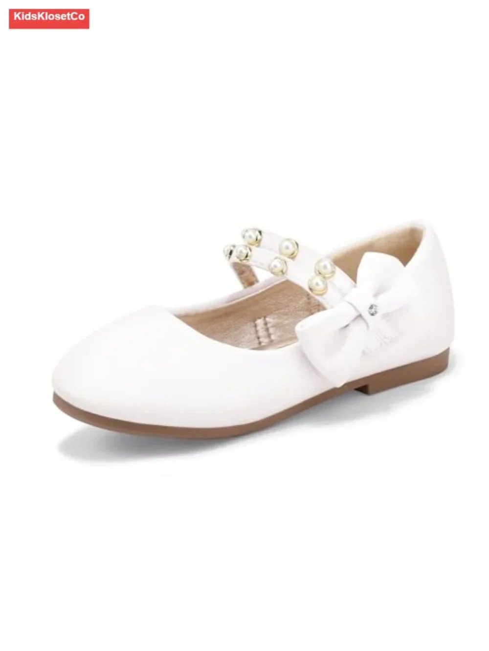 Girls Pearls Bow Ballet Flats Dress Shoes Flower Girl Wedding Party